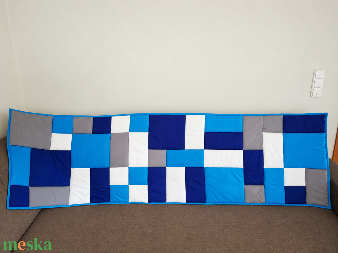 Kék, szürke, fehér patchwork falvédő  - otthon & életmód - lakástextil - falvédő - Meska.hu