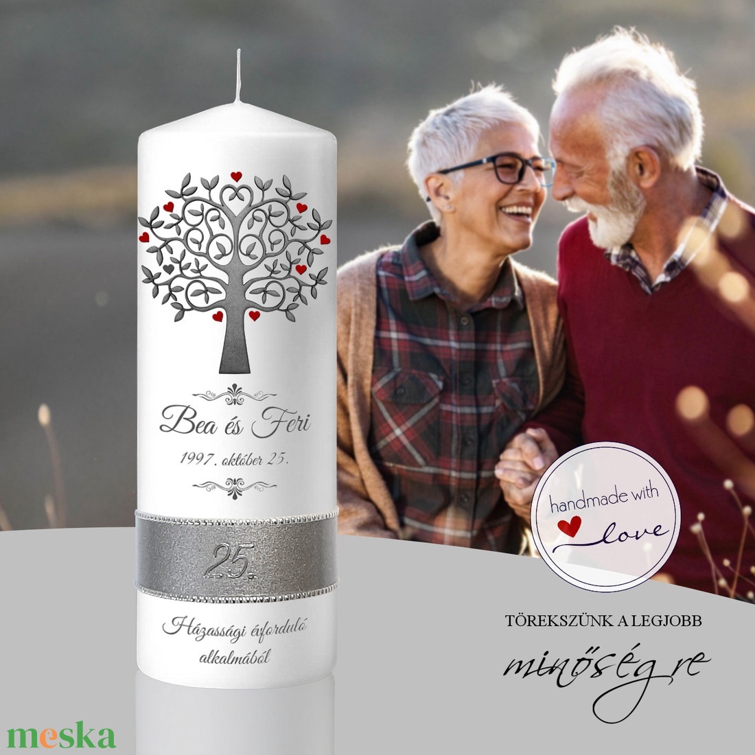 Ezüstlakodalom évfordulós gyertya - otthon & életmód - gyertya, illat, aroma - gyertya - Meska.hu