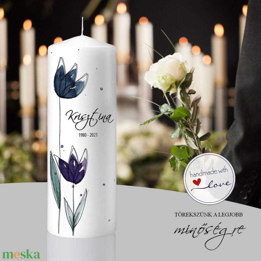 Sötét tulipánok kegyeleti/gyász gyertya - játék & sport - keresztelőajándékok - Meska.hu
