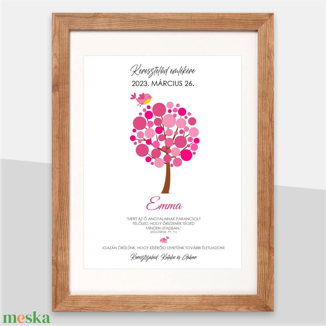 Életfa keresztelő emléklap, pink - játék & sport - keresztelőajándékok - Meska.hu