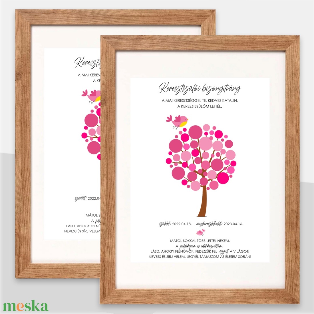 Életfa keresztelő emléklap, pink - játék & sport - keresztelőajándékok - Meska.hu