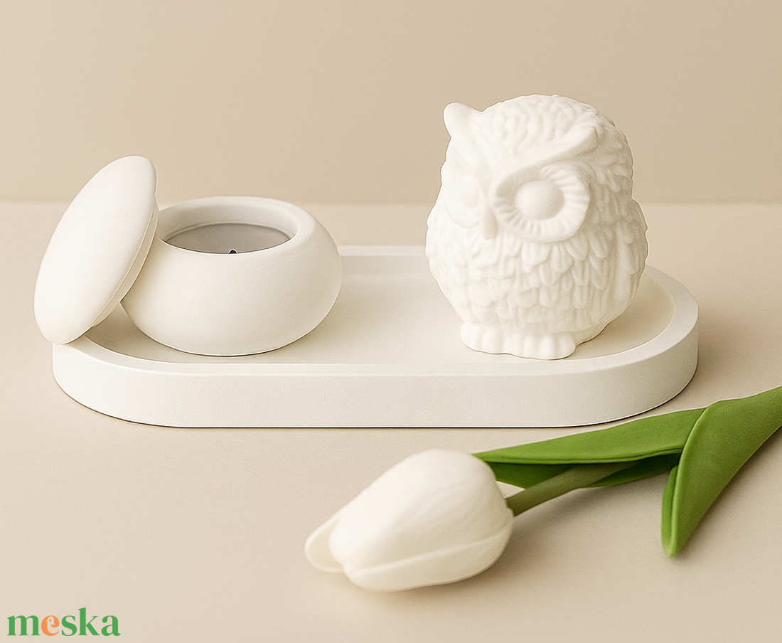 Baglyos mécsestartó tálca fehér cementből - kellékek & szerszámok - dekorációs kellékek - dekorációs gyertya - Meska.hu Baglyos mécsestartó tálca fehér cementből - kellékek & szerszámok - dekorációs kellékek - dekorációs gyertya - Meska.hu