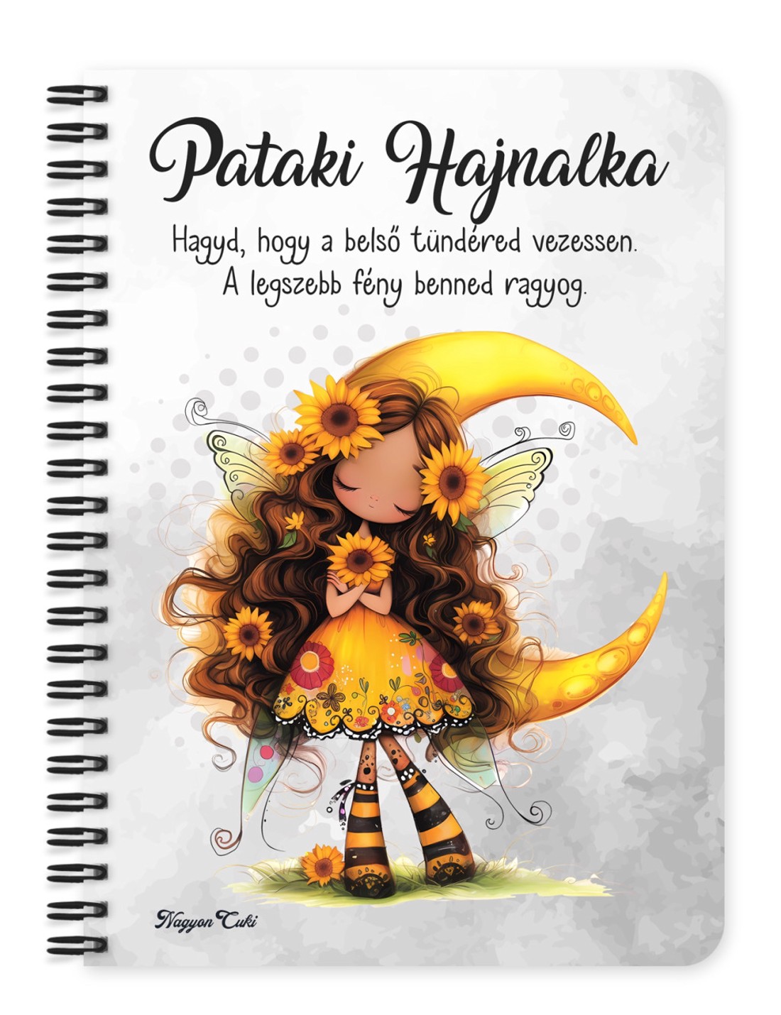 Személyre szabható - Hosszúhajú cuki Napraforgós tündérlány mintás A6-os füzet - otthon & életmód - papír, írószer - jegyzetfüzet & napló - Meska.hu