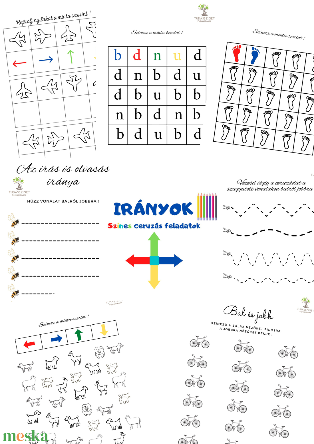 Irányok - Színes ceruzás feladatok - játék & sport - készségfejlesztő és logikai játék - oktató játékok - Meska.hu Irányok - Színes ceruzás feladatok - játék & sport - készségfejlesztő és logikai játék - oktató játékok - Meska.hu