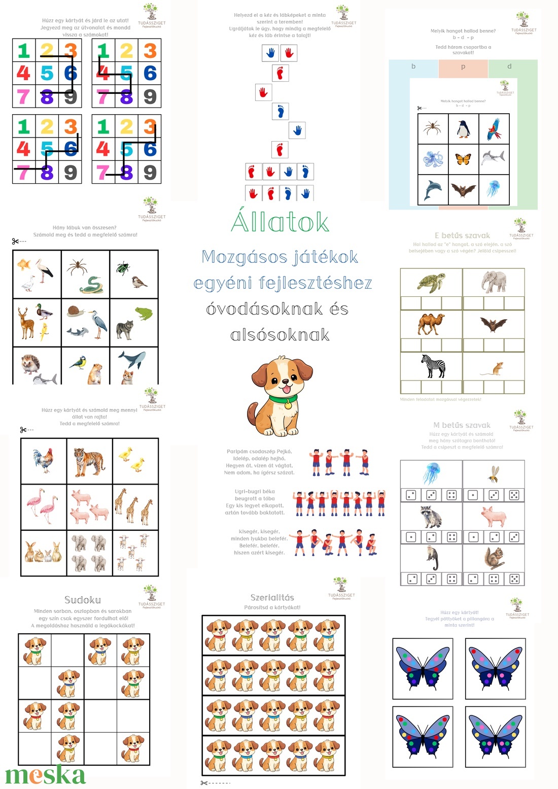 Állatok - Mozgásos játékok egyéni fejlesztéshez óvodásoknak és alsósoknak - játék & sport - készségfejlesztő és logikai játék - oktató játékok - Meska.hu
