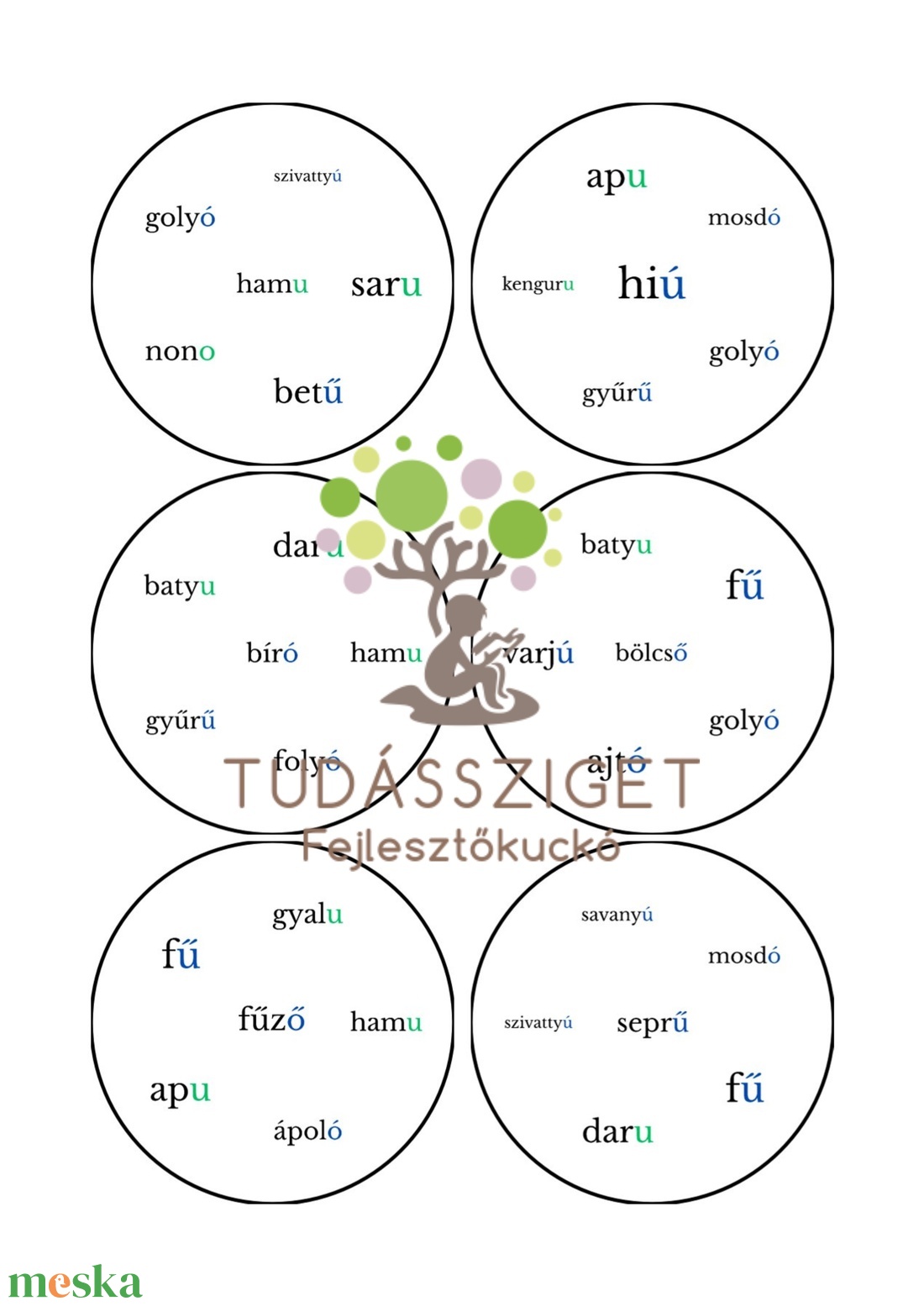 Szóvégi magánhangzók Dobble 6 szóval - játék & sport - készségfejlesztő és logikai játék - oktató játékok - Meska.hu