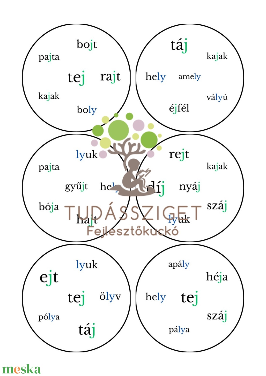 Színes j-ly Dobble 6 szóval - játék & sport - készségfejlesztő és logikai játék - oktató játékok - Meska.hu