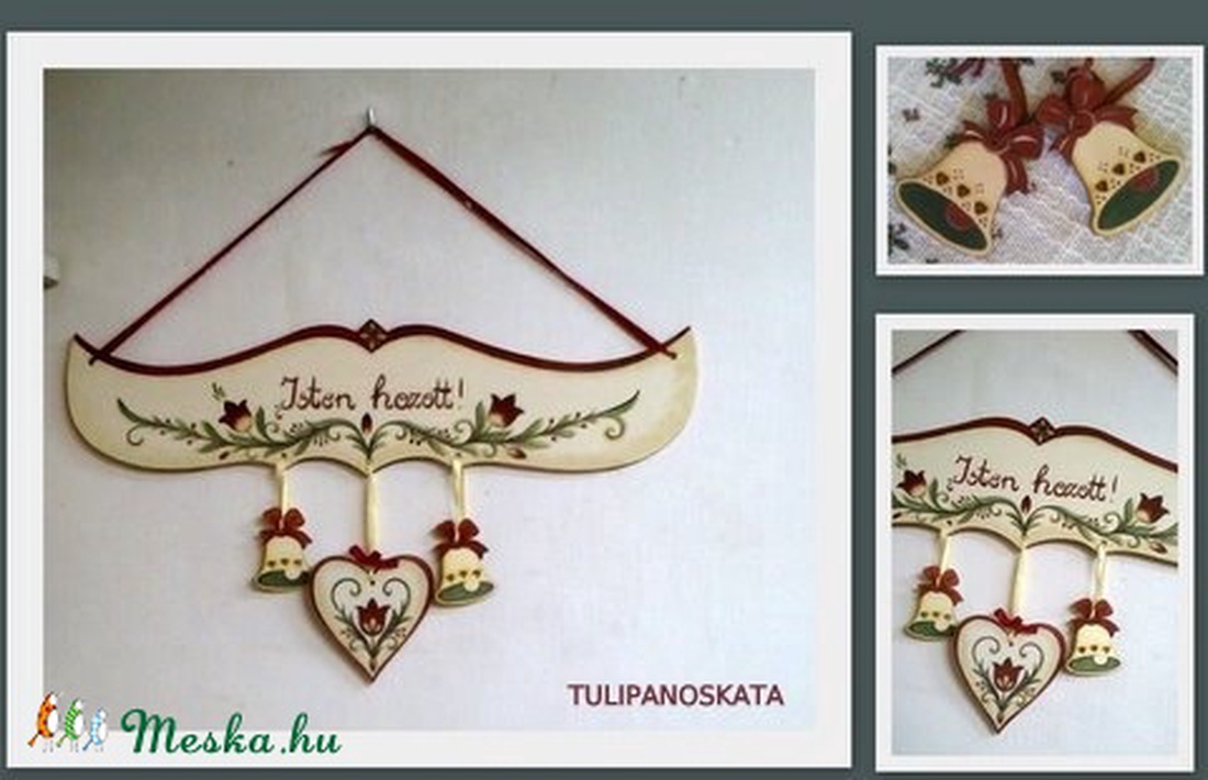 Díszíthető Isten hozott tábla , ajtódísz ,tulipános mintával megfestve -  - Meska.hu