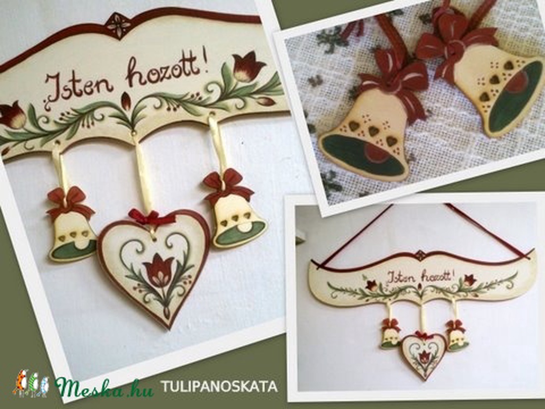 Díszíthető Isten hozott tábla , ajtódísz ,tulipános mintával megfestve -  - Meska.hu