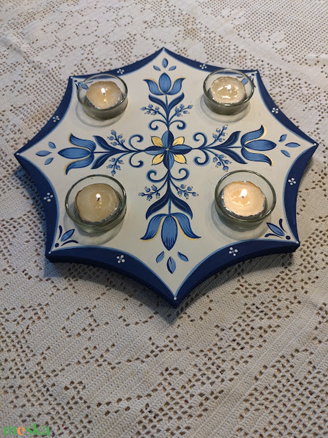 Kézzel festett adventi mécsestartó - karácsony - karácsonyi lakásdekoráció - karácsonyi illatgyertya, mécses - Meska.hu