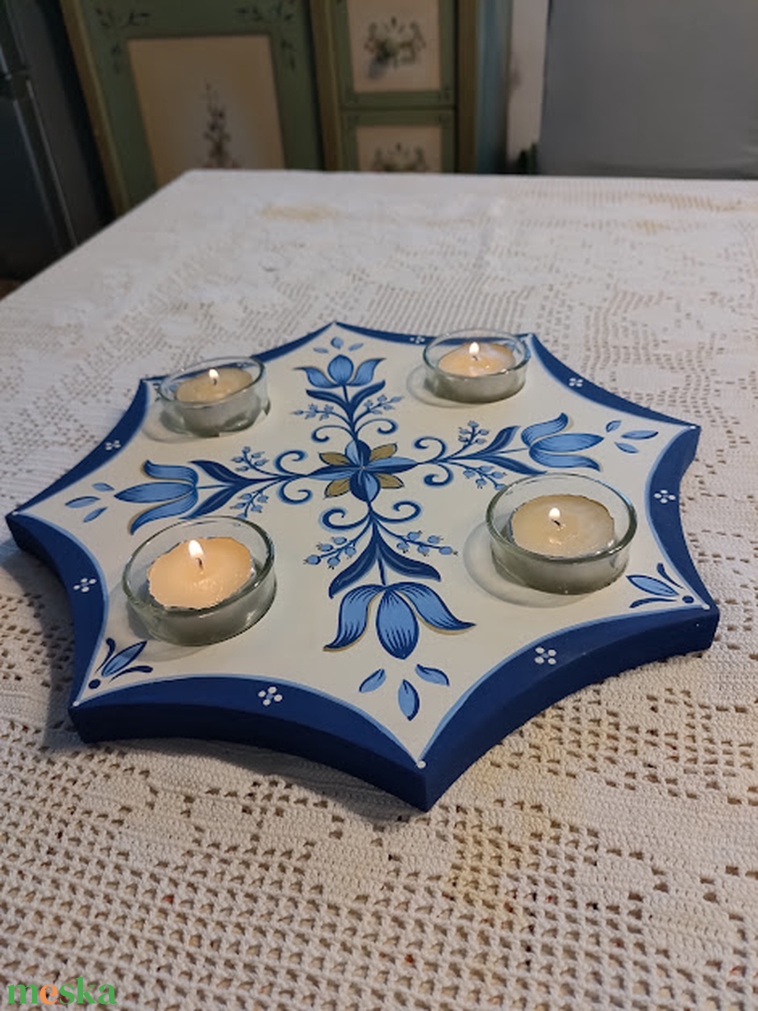 Kézzel festett adventi mécsestartó - karácsony - karácsonyi lakásdekoráció - karácsonyi illatgyertya, mécses - Meska.hu