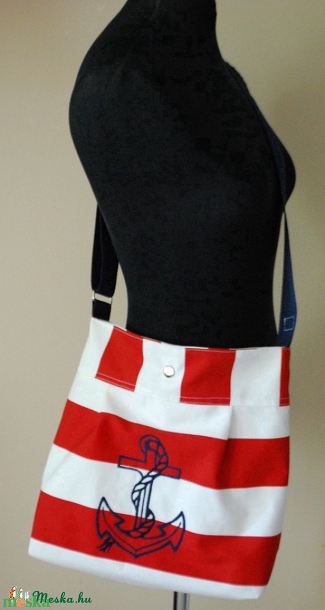 Piros csíkos matróz táska - táska & tok - kézitáska & válltáska - vállon átvethető táska - Meska.hu