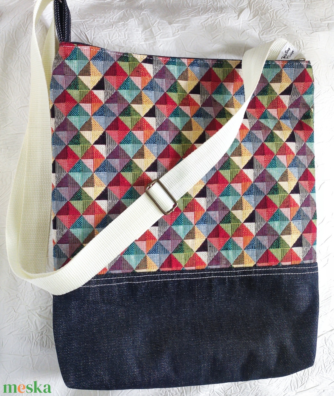 Mozaik mintás vászon táska - táska & tok - kézitáska & válltáska - vállon átvethető táska - Meska.hu