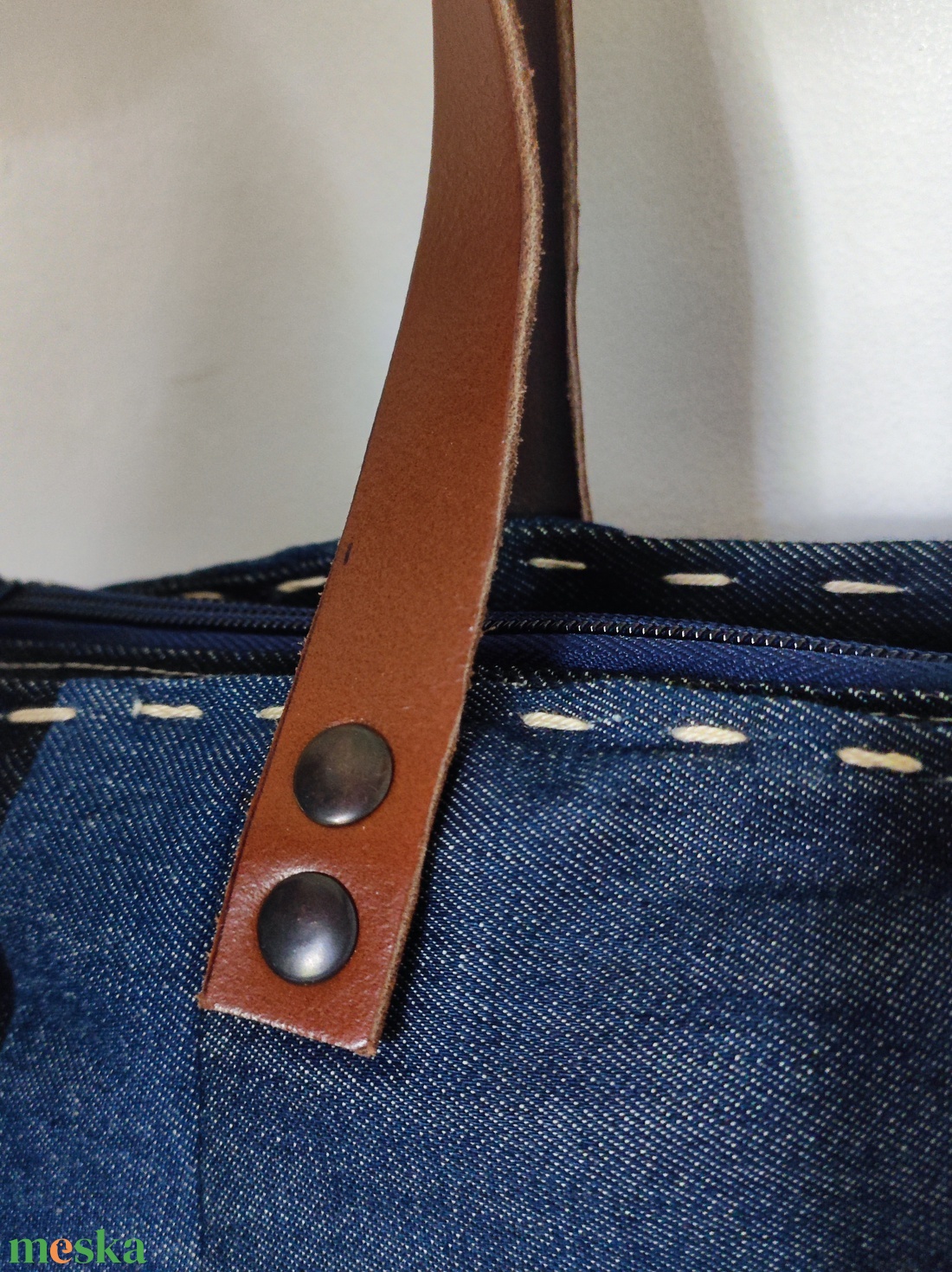 Patchwork farmertáska valódi bőr vállpántokkal - táska & tok - kézitáska & válltáska - nagy pakolós táska - Meska.hu