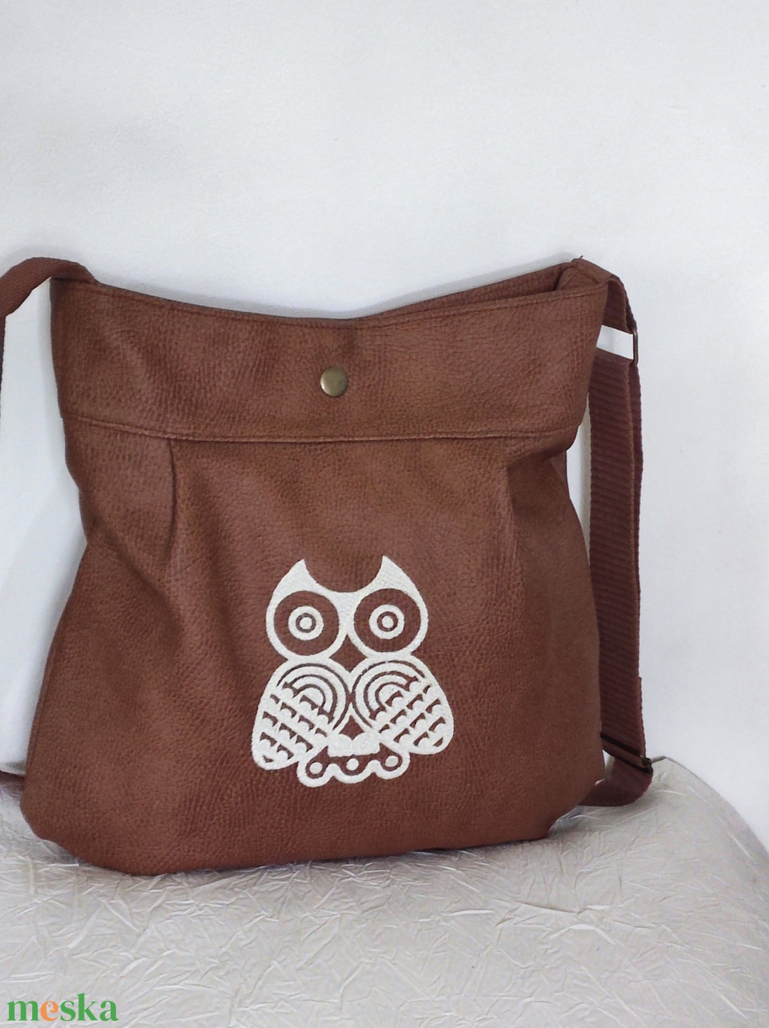 Rozsdabarna patentos táska - baglyos - táska & tok - variálható táska - Meska.hu