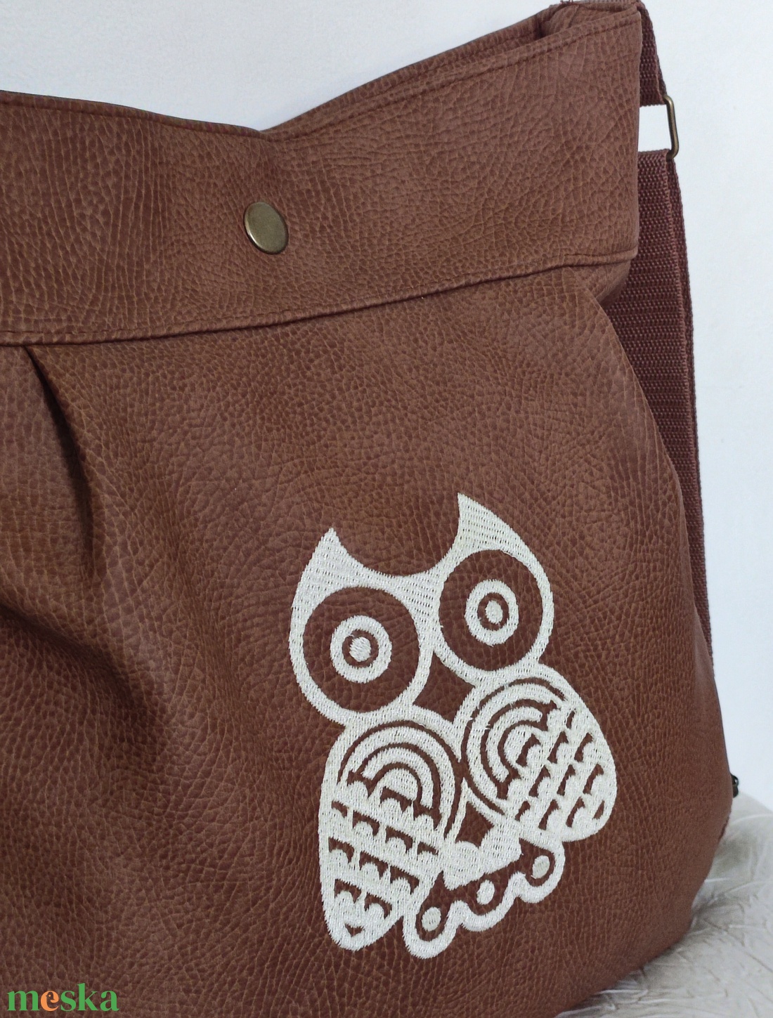 Rozsdabarna patentos táska - baglyos - táska & tok - variálható táska - Meska.hu