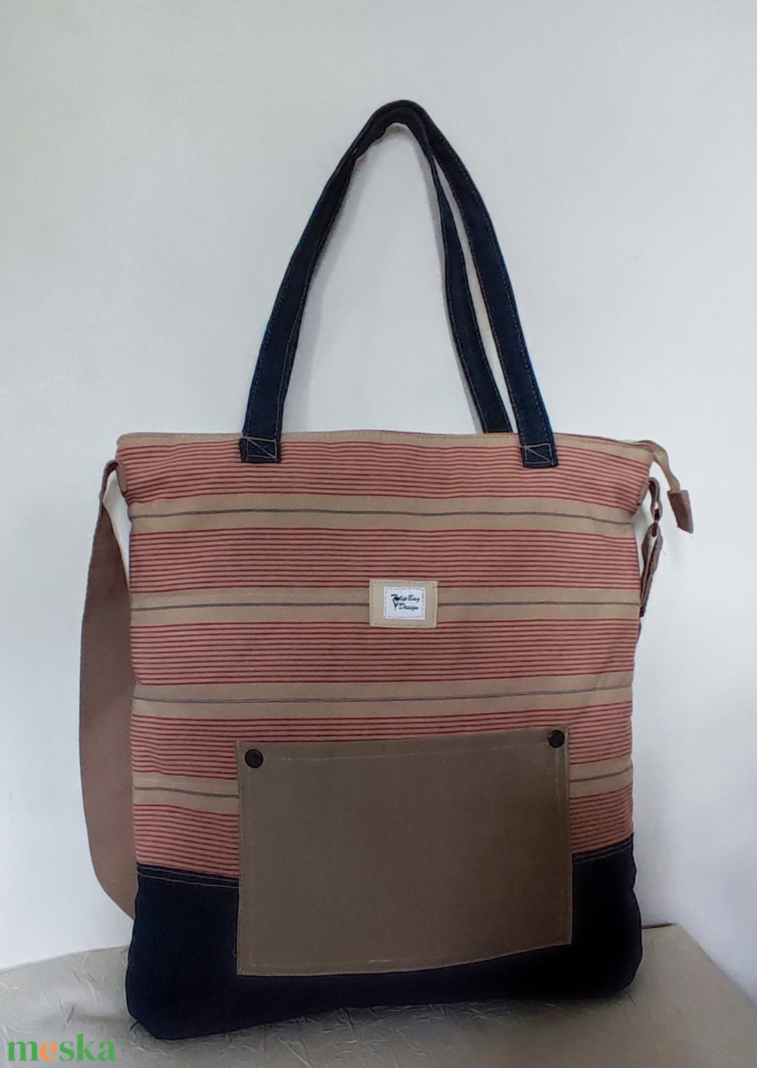 Csíkos farmer vászon válltáska, oldaltáska - táska & tok - variálható táska - Meska.hu