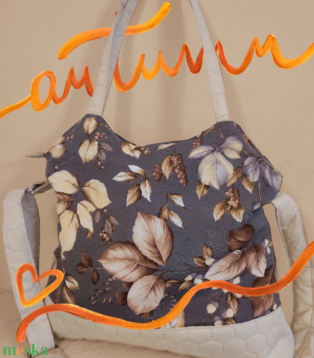 Őszi steppelt falevél mintás táska - táska & tok - kézitáska & válltáska - vállon átvethető táska - Meska.hu
