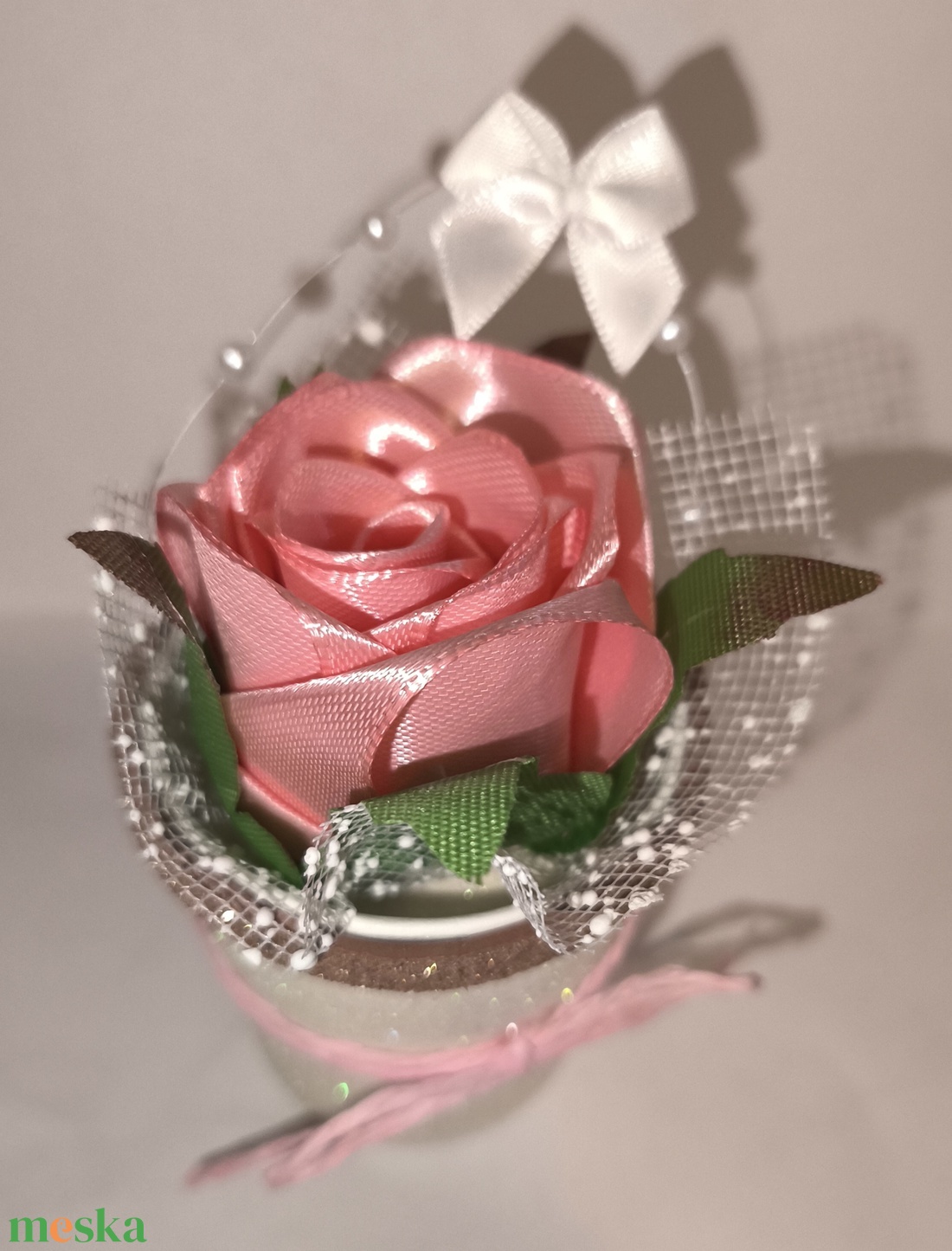 Édes kis ajándékozható szatén rózsa  - otthon & életmód - papír, írószer - ajándékozás kellékei - ajándékkísérő - Meska.hu