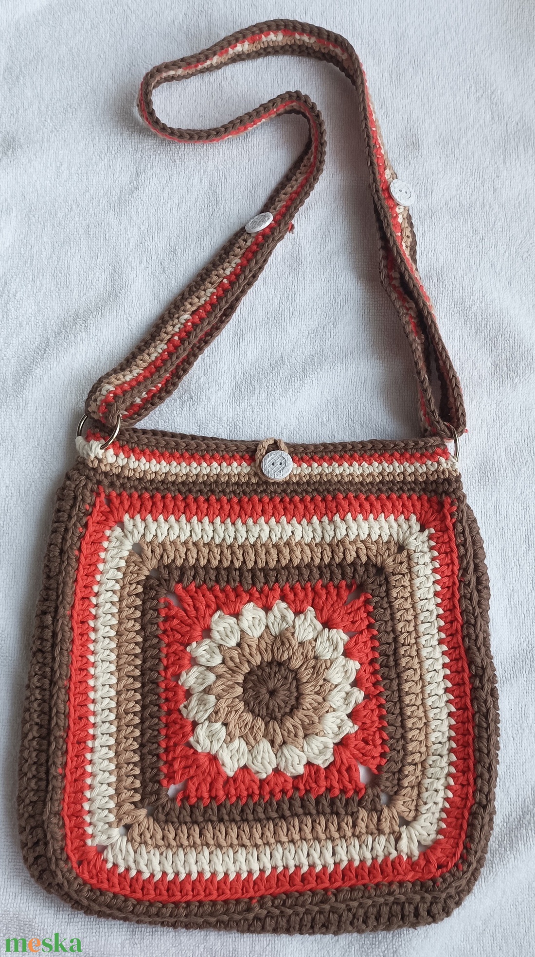 Horgolt válltáska, oldaltáska, crossbody föld színekben mandala szerű mintával - táska & tok - kézitáska & válltáska - vállon átvethető táska - Meska.hu Horgolt válltáska, oldaltáska, crossbody föld színekben mandala szerű mintával - táska & tok - kézitáska & válltáska - vállon átvethető táska - Meska.hu