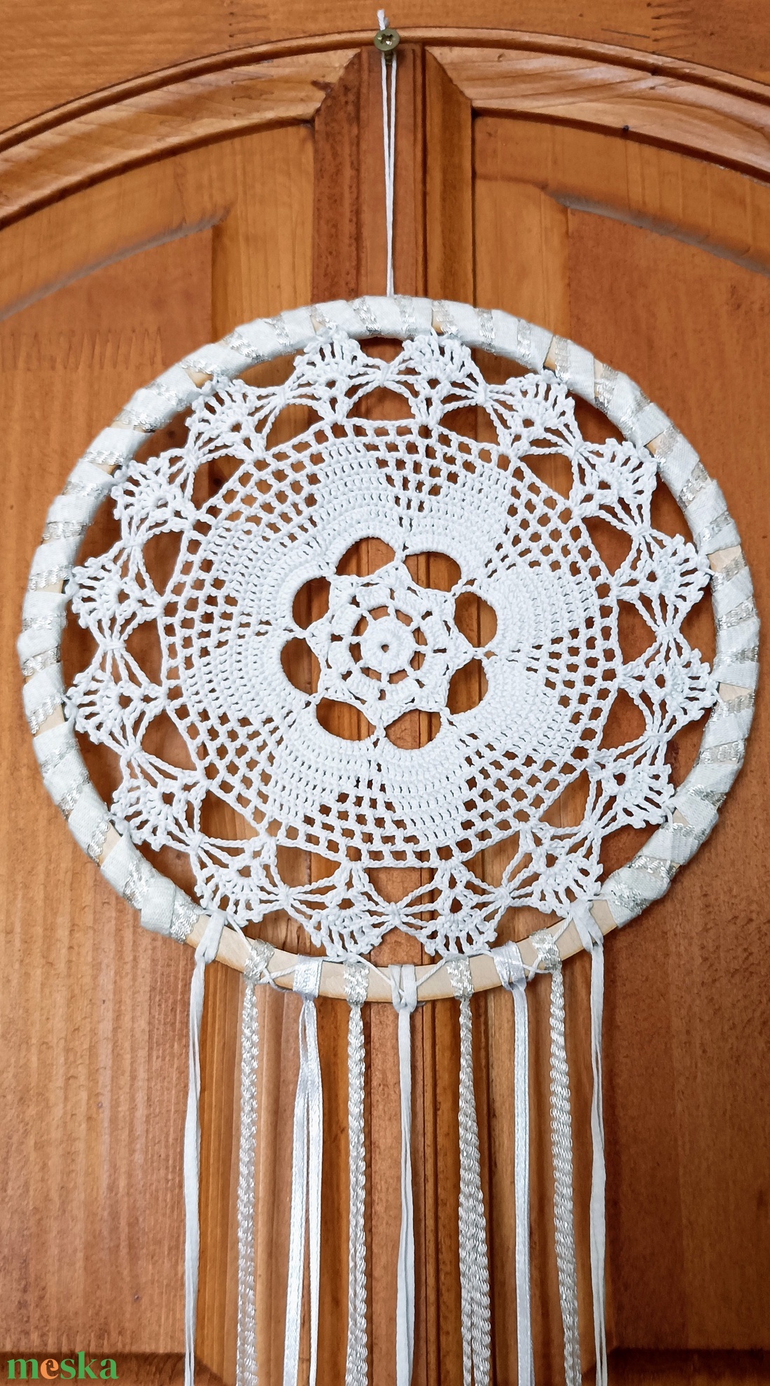 Hófehér mandalás álomfogó, 20+47 cm - otthon & életmód - dekoráció - fali és függő dekoráció - álomfogó - Meska.hu