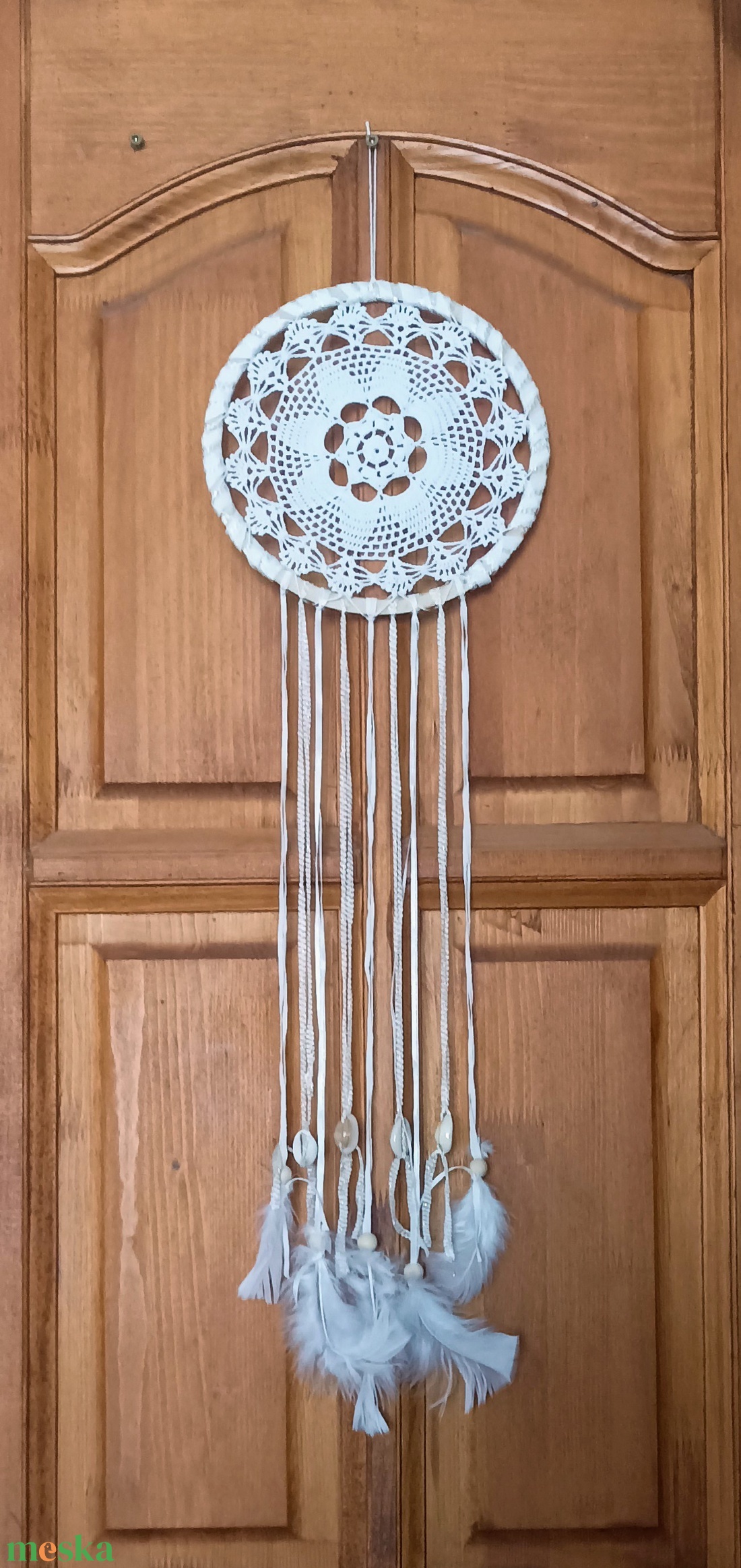 Hófehér mandalás álomfogó, 20+47 cm - otthon & életmód - dekoráció - fali és függő dekoráció - álomfogó - Meska.hu