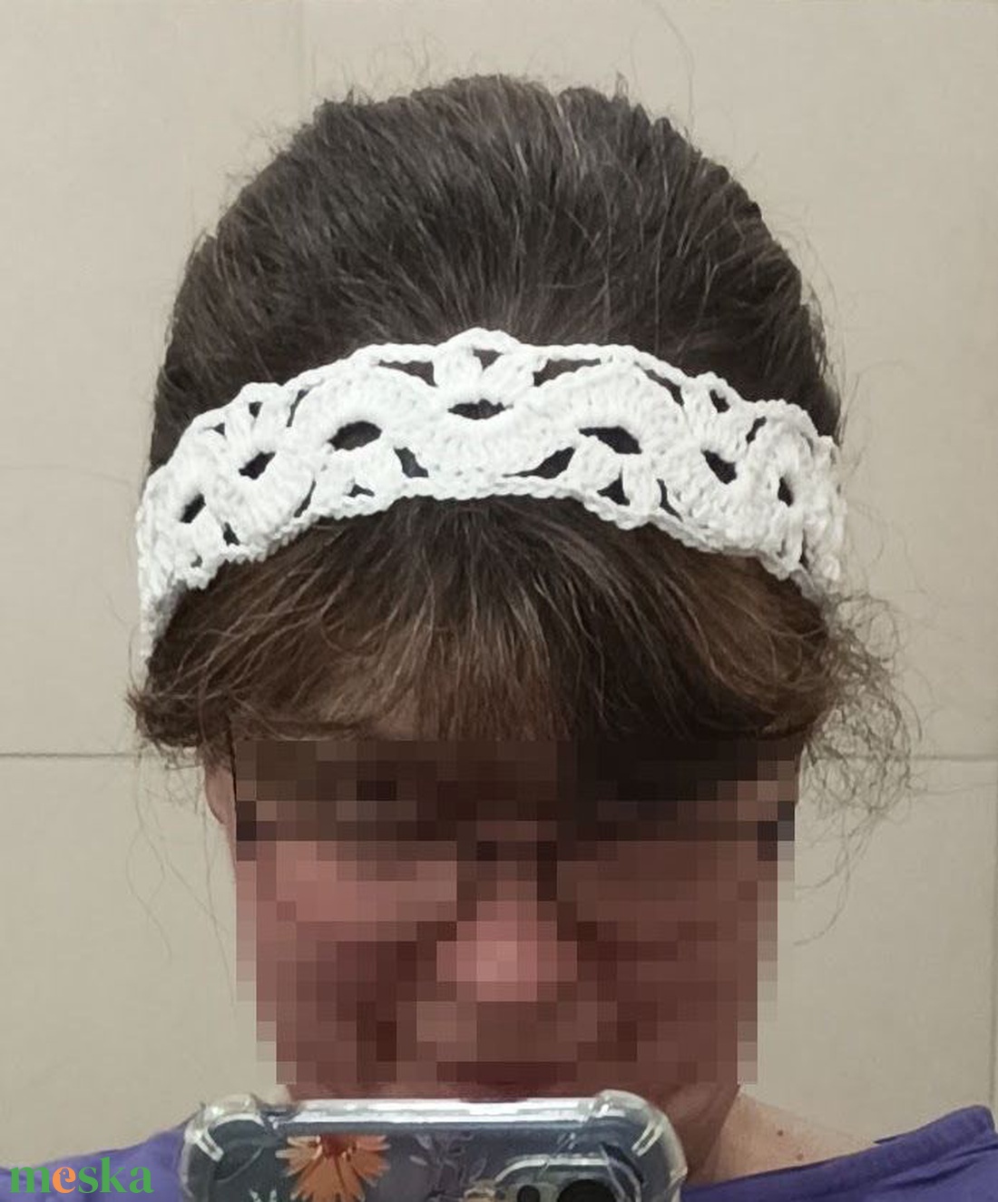 Hófehér csipkemintás horgolt hajpánt - ruha & divat - hajdísz & hajcsat - hajráf & hajpánt - Meska.hu