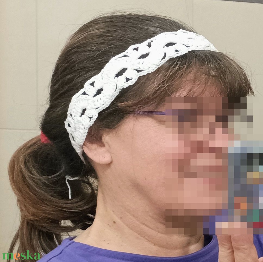 Hófehér csipkemintás horgolt hajpánt - ruha & divat - hajdísz & hajcsat - hajráf & hajpánt - Meska.hu