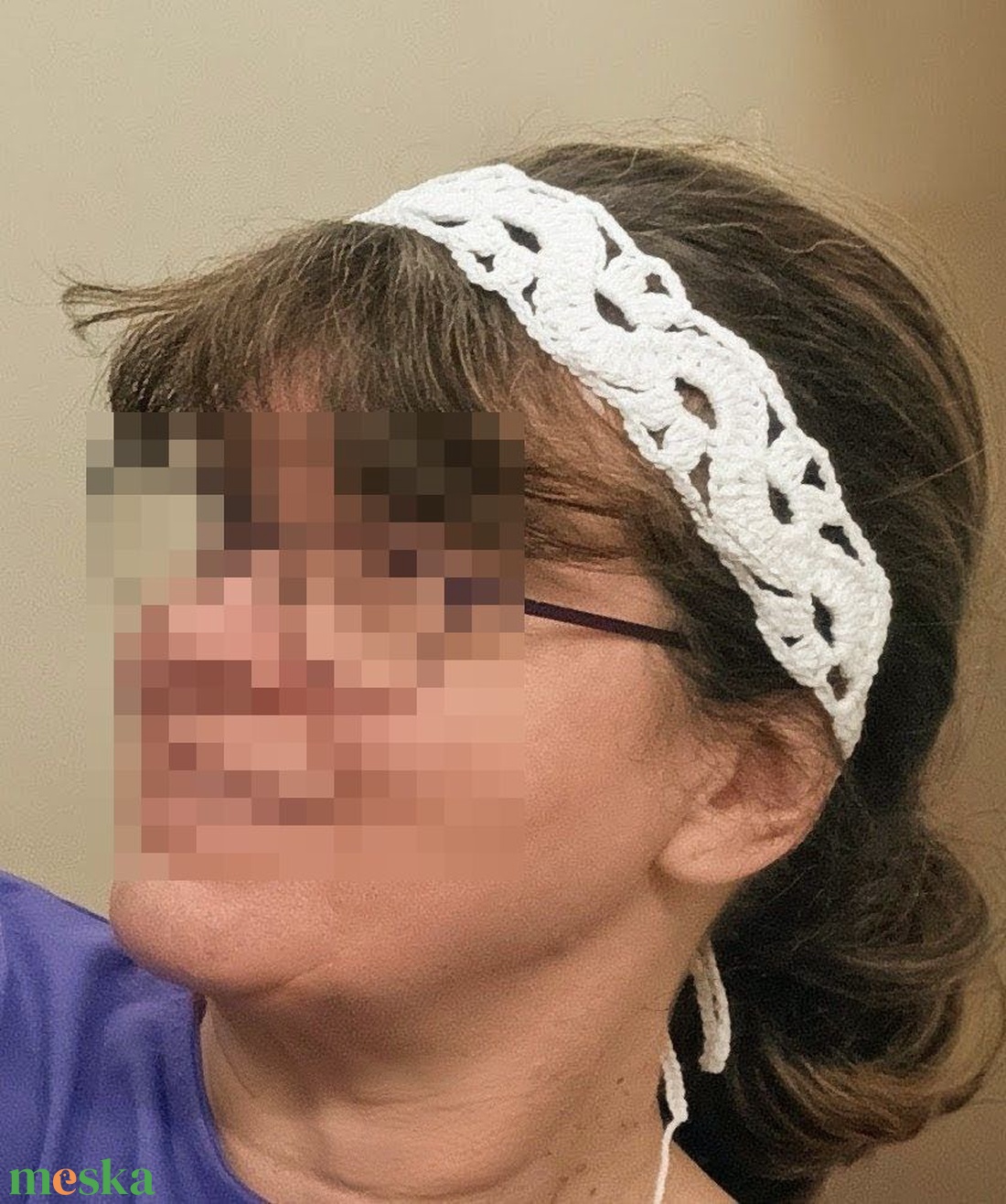 Hófehér csipkemintás horgolt hajpánt - ruha & divat - hajdísz & hajcsat - hajráf & hajpánt - Meska.hu