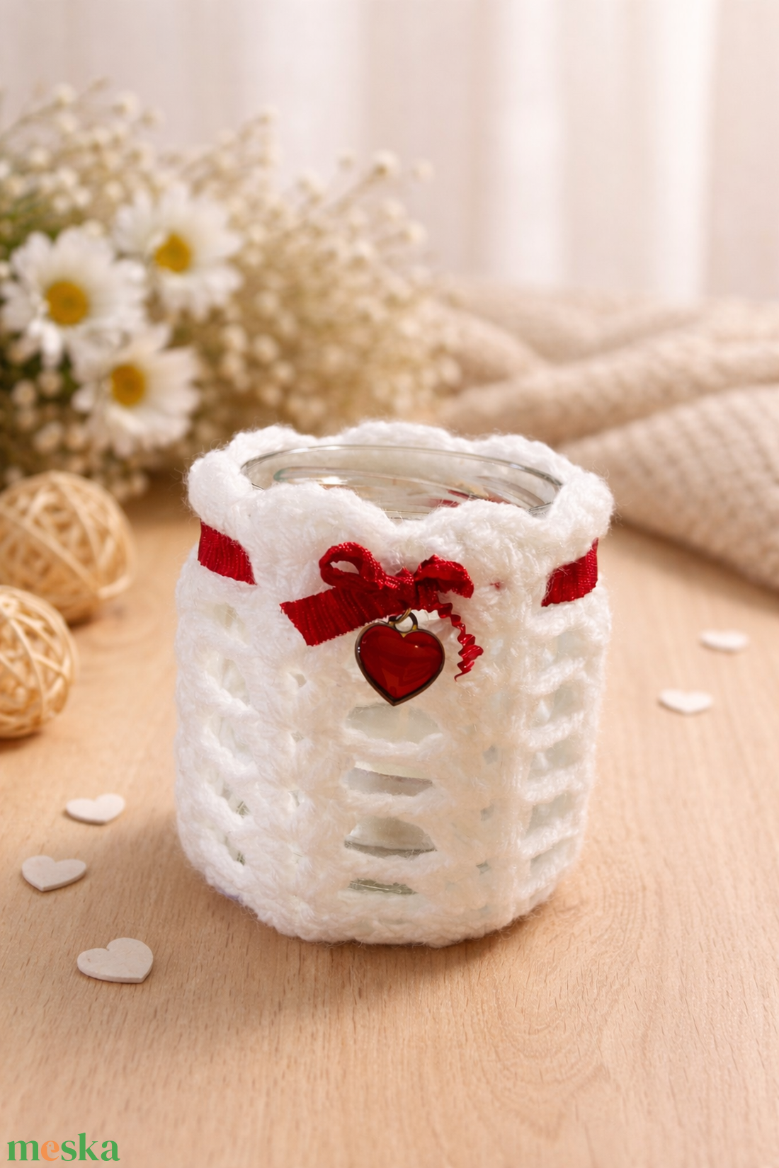 Horgolt mécsestartó  - otthon & életmód - gyertya, illat, aroma - mécses és mécsestartó - Meska.hu