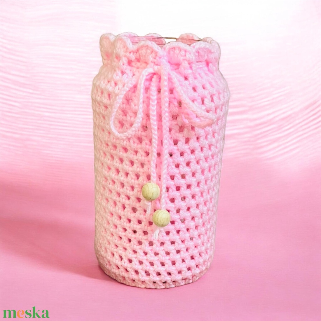 �Kézzel horgolt rózsaszín dekor váza� - otthon & életmód - virágdekoráció - virágtartó - váza - Meska.hu