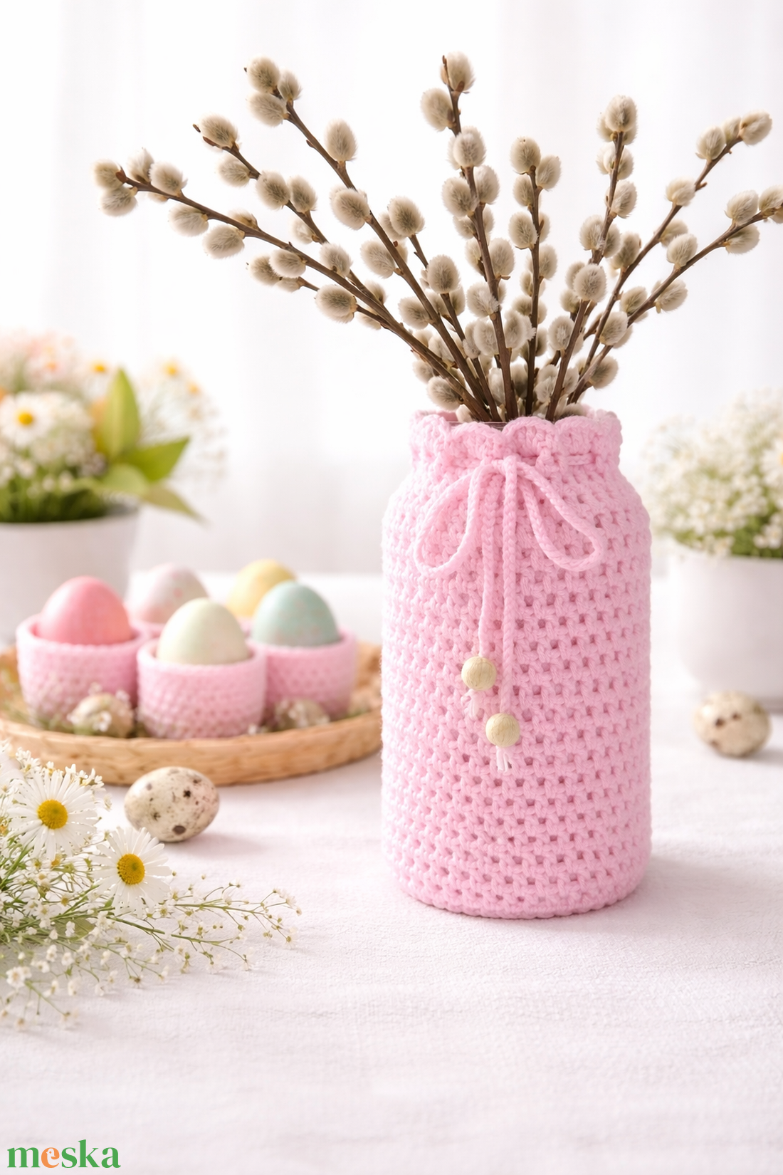 �Kézzel horgolt rózsaszín dekor váza� - otthon & életmód - virágdekoráció - virágtartó - váza - Meska.hu