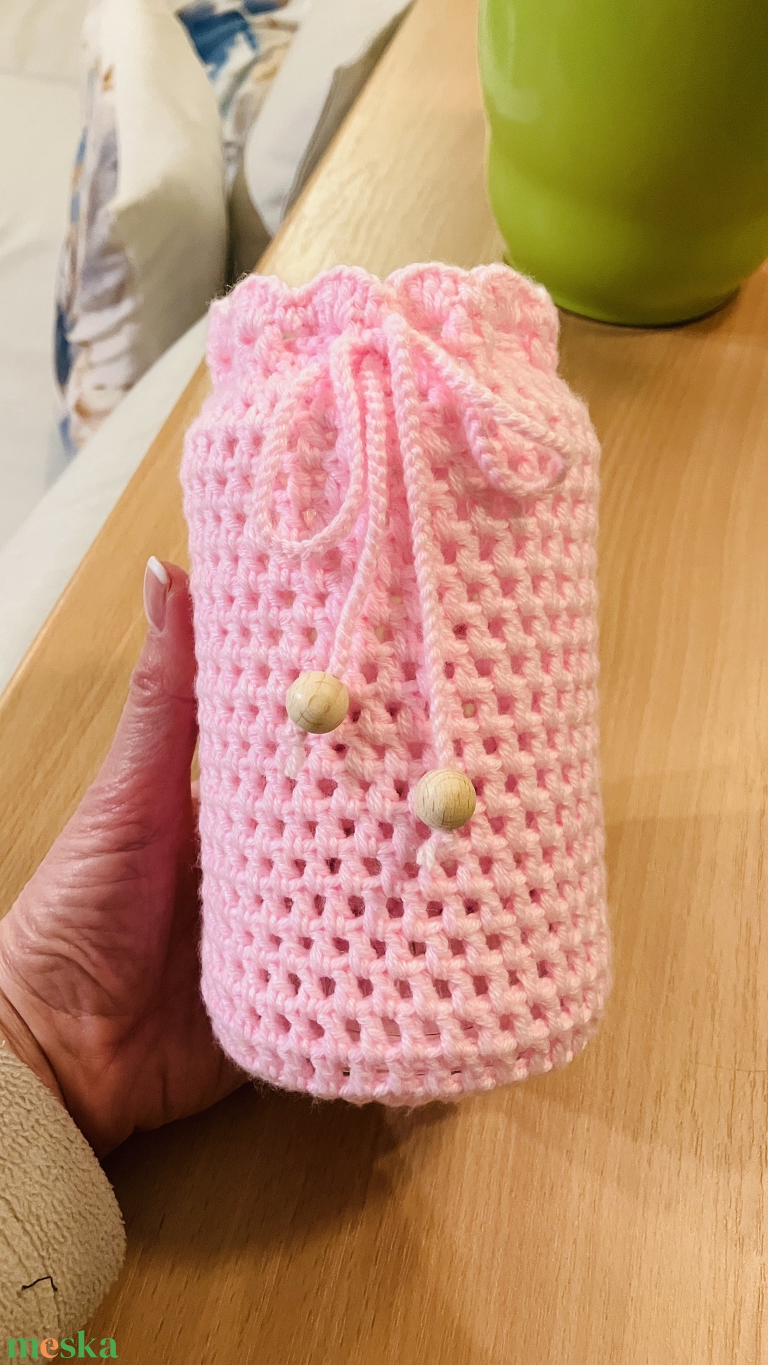 �Kézzel horgolt rózsaszín dekor váza� - otthon & életmód - virágdekoráció - virágtartó - váza - Meska.hu