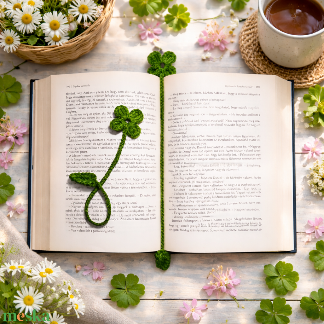 Horgolt négylevelű lóhere könyvjelző - könyv & zene - könyvjelző - Meska.hu