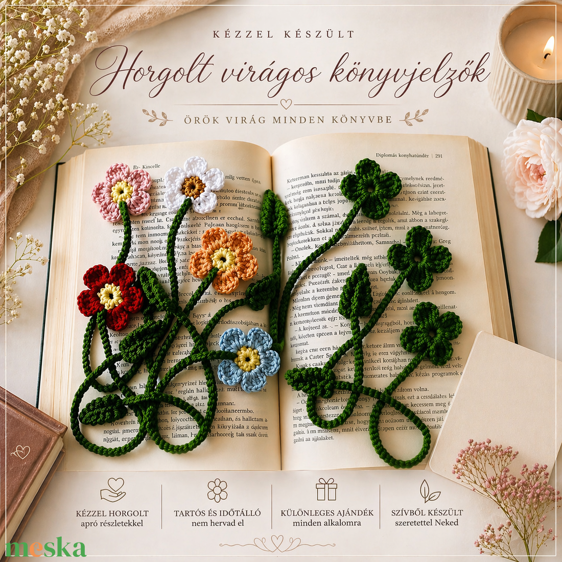 Horgolt könyvjelző - könyv & zene - könyvjelző - Meska.hu