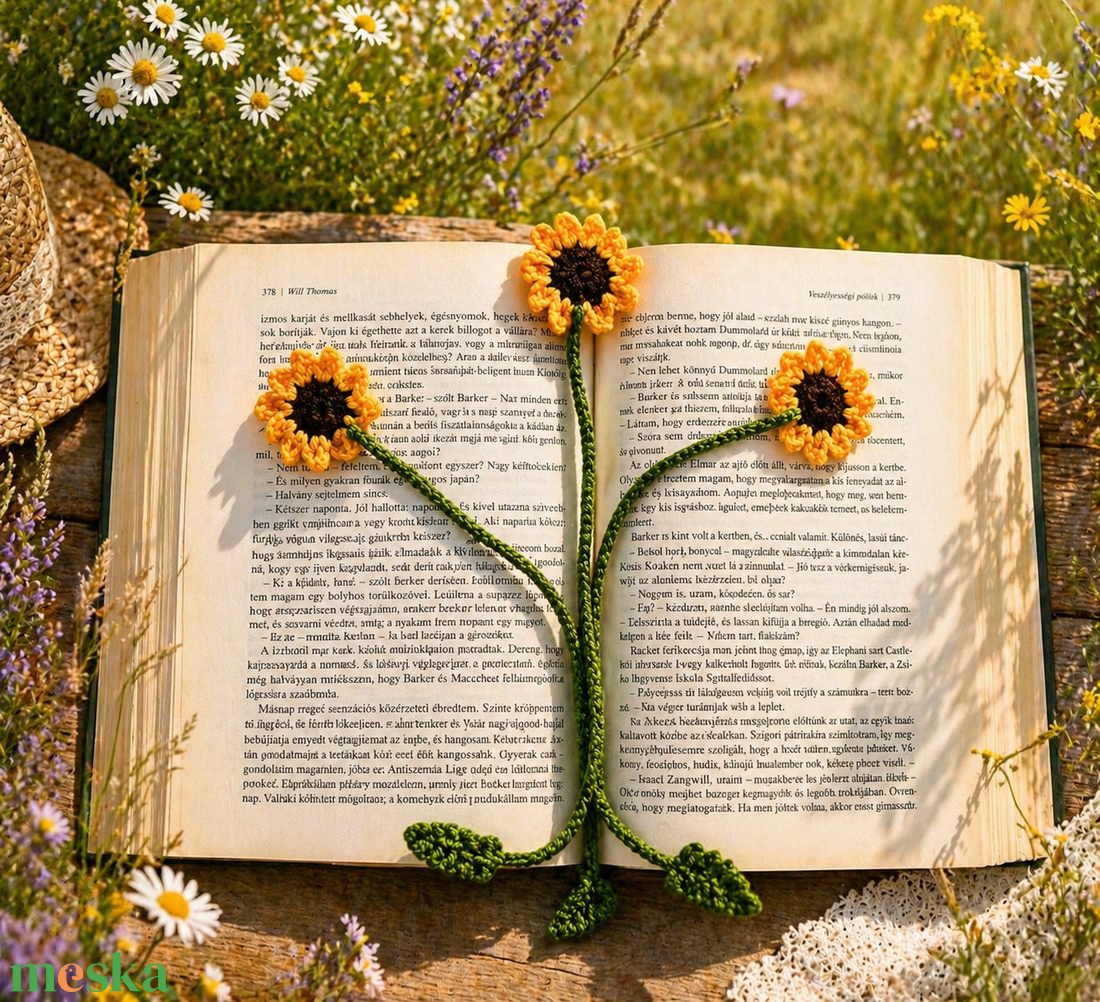 Horgolt napraforgó könyvjelző - könyv & zene - könyvjelző - Meska.hu