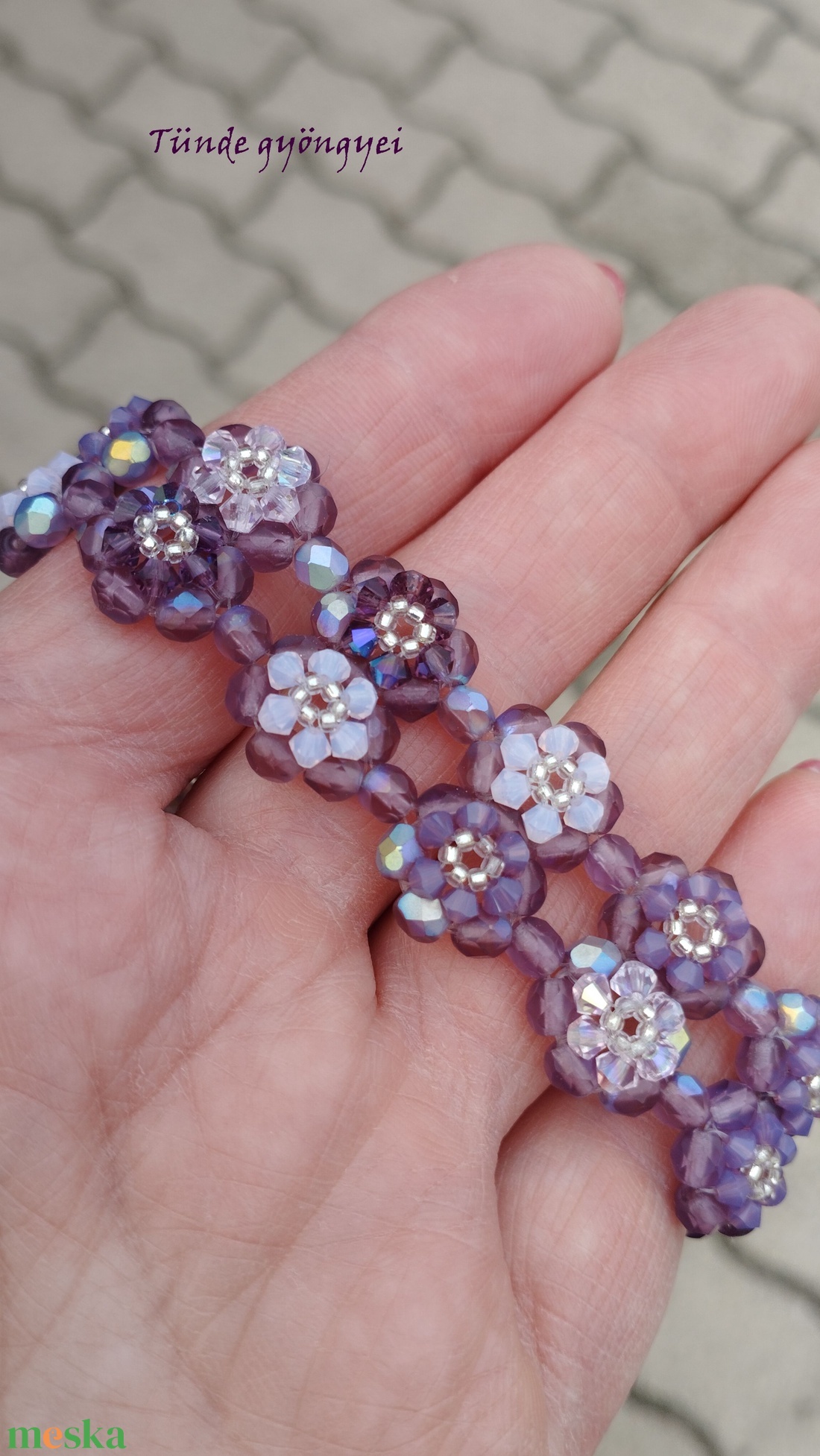 Lila-rózsaszín swarovski karkötő - ékszer - karkötő - gyöngyös karkötő - Meska.hu