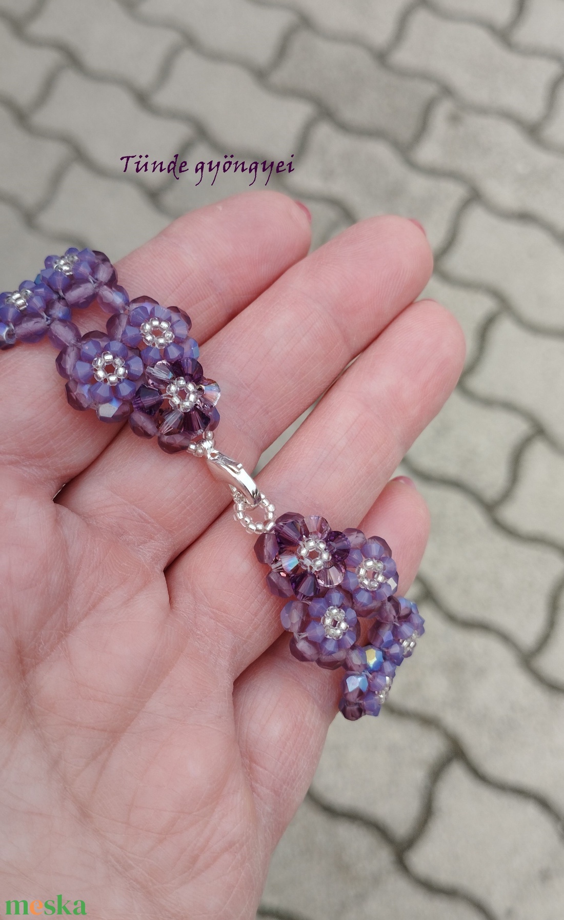 Lila-rózsaszín swarovski karkötő - ékszer - karkötő - gyöngyös karkötő - Meska.hu