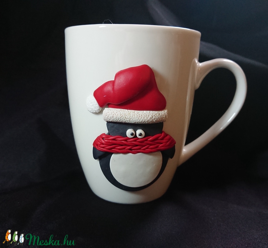 Pingvin mintás bögre gyurma díszítéssel Mikulás Karácsony ajándék  - otthon & életmód - konyhafelszerelés, tálalás - tálalás - bögre & csésze - Meska.hu