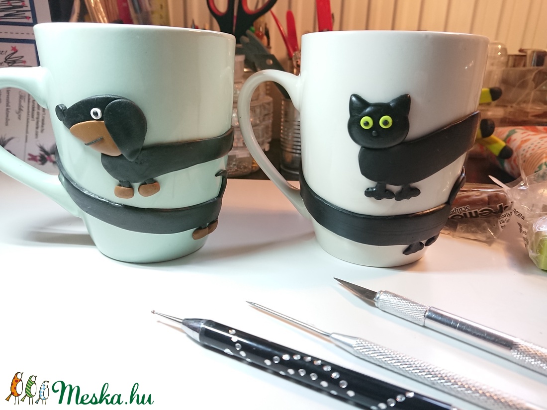 Fekete macska cica figura mintás bögre gyurma díszítéssel Mikulás Karácsony ajándék  - otthon & életmód - Meska.hu