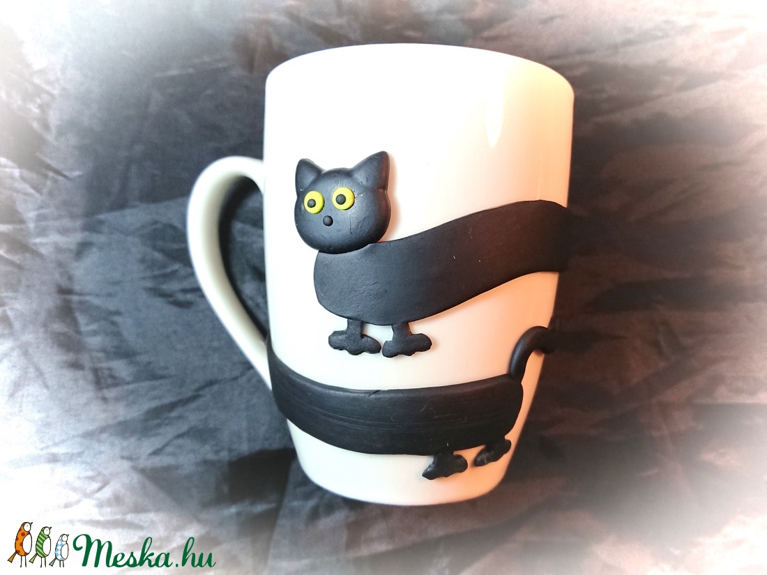 Fekete macska cica figura mintás bögre gyurma díszítéssel Mikulás Karácsony ajándék  - otthon & életmód - Meska.hu