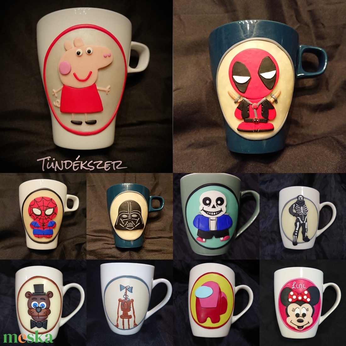 Mese játék figura mintás bögre gyurma díszítéssel Mikulás Karácsony ajándék Freddy Fortnite Siren head Among Us  - otthon & életmód - konyhafelszerelés, tálalás - tálalás - bögre & csésze - Meska.hu
