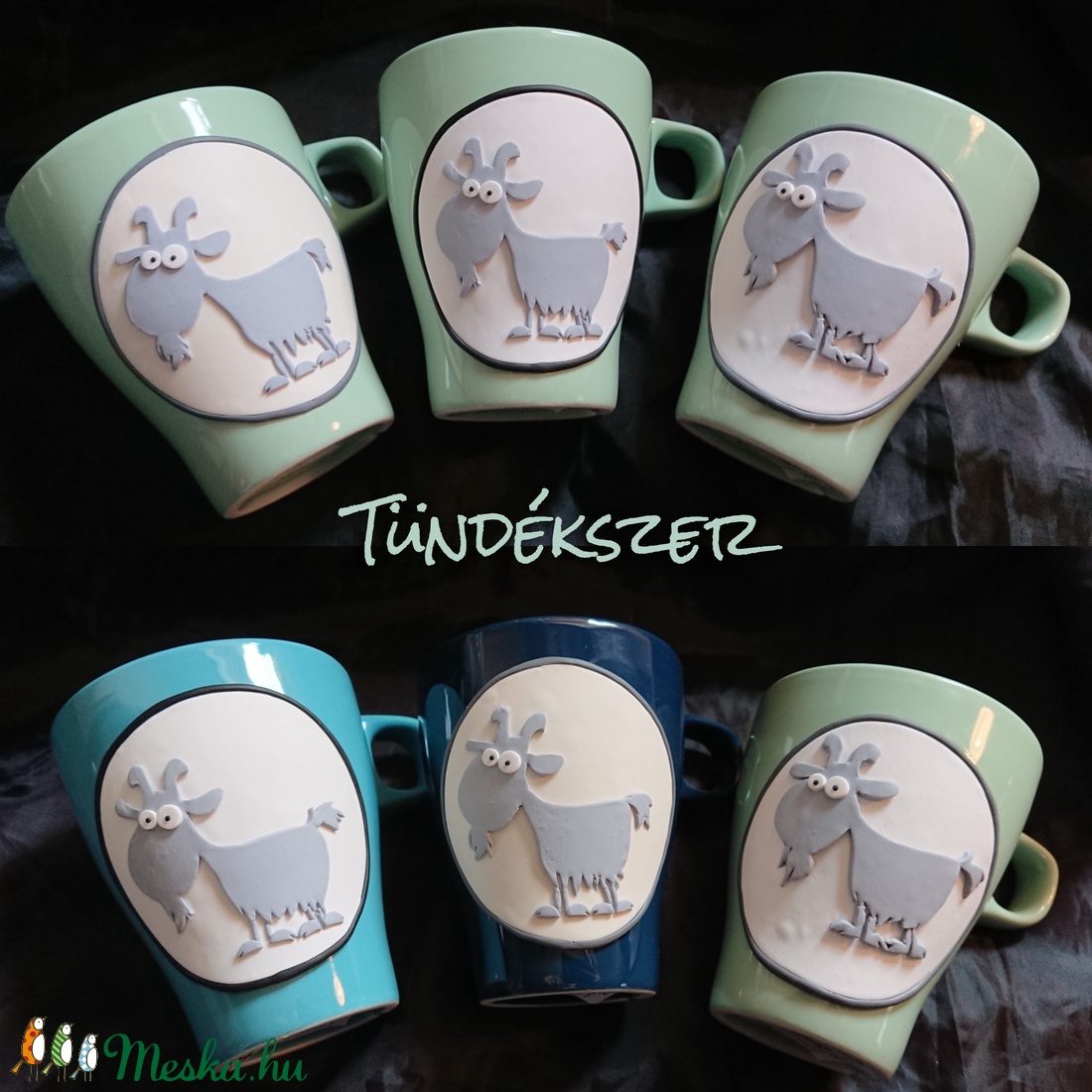 Kecske kecskés állatos mókás vicces bögre gyurma díszítéssel ajándék  - otthon & életmód - Meska.hu