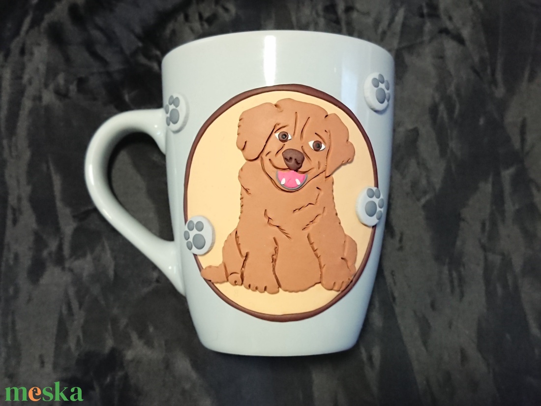 Labrador kutya figura mintás bögre gyurma díszítéssel  - otthon & lakás - konyhafelszerelés, tálalás - tálalás - bögre & csésze - Meska.hu