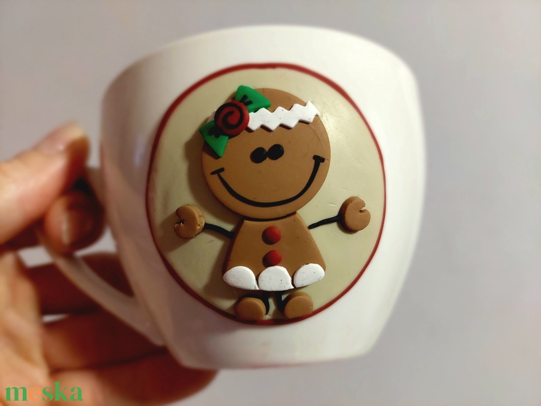 Nem hagyományos Mézi Mézeskalács mintás cappucinos bögre gyurma díszítéssel karácsony  - otthon & életmód - konyhafelszerelés, tálalás - tálalás - bögre & csésze - Meska.hu