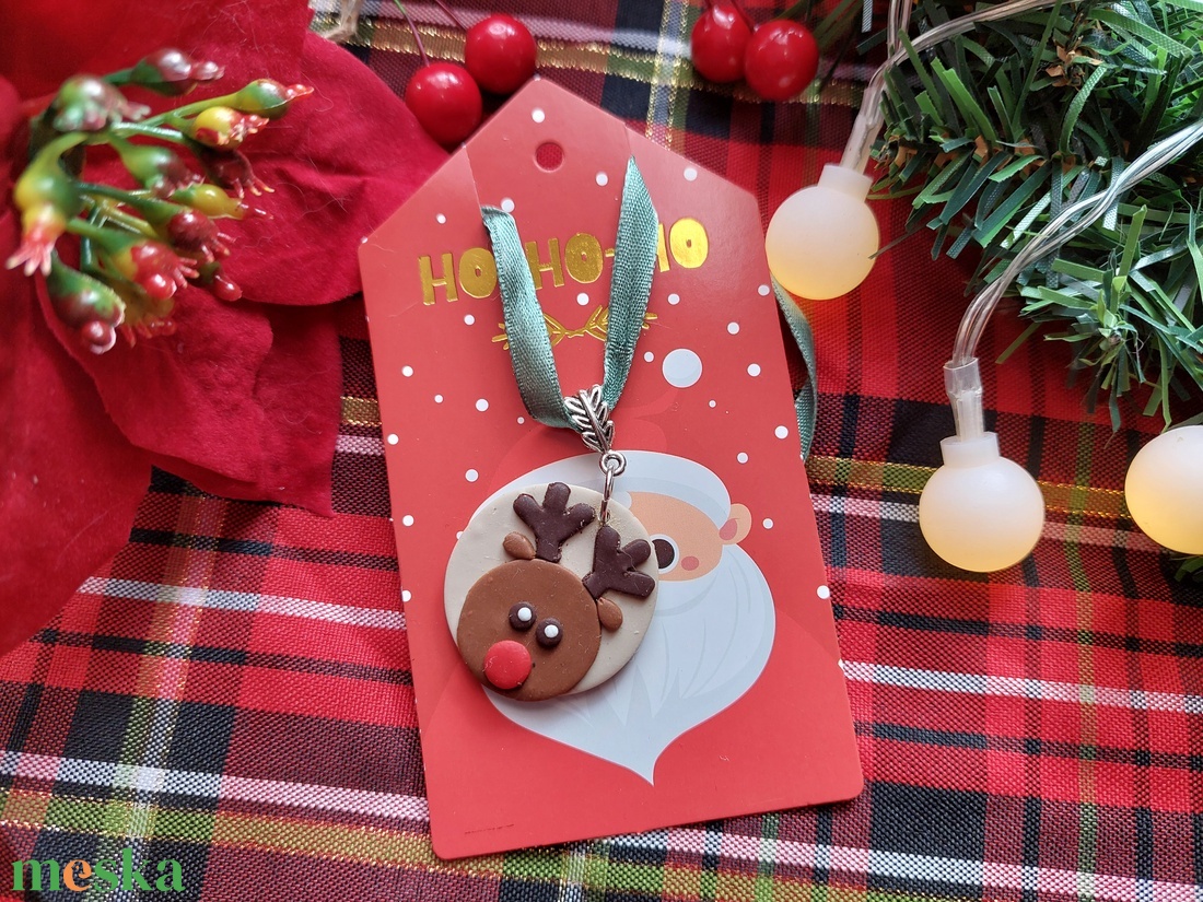 Karácsonyi mintás gyurma díszítéssel készült medál nyaklánc  - ékszer - nyaklánc - medálos nyaklánc - Meska.hu