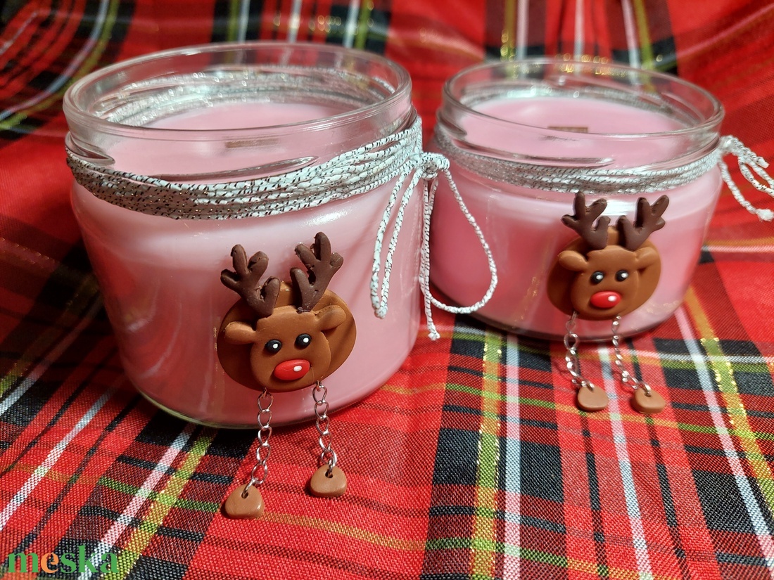 Szójaviasz illatgyertya üveg tartóban gyurma díszítéssel Karácsony  - otthon & életmód - gyertya, illat, aroma - gyertya - Meska.hu