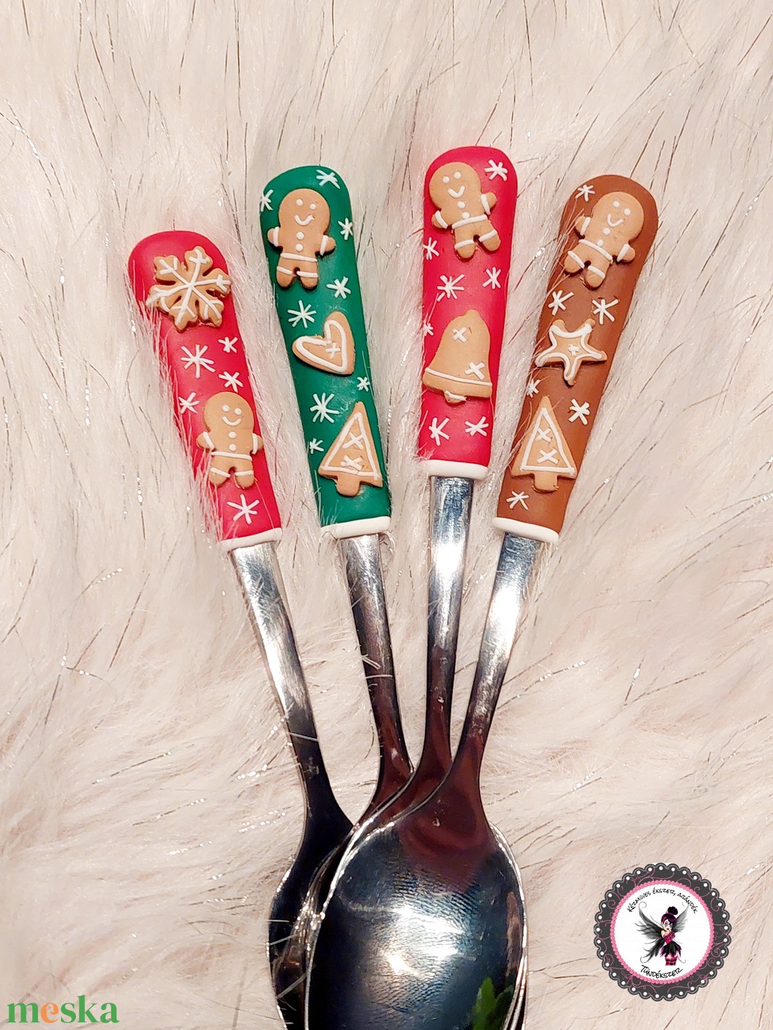 Karácsonyi Mézi Mézeskalács mintás kiskanál gyurma díszítéssel  - otthon & életmód - konyhafelszerelés, tálalás - tálalás - kanál & villa - Meska.hu