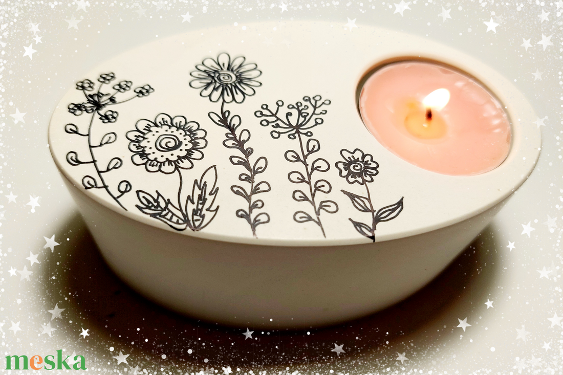 Ovális alakú mécsestartó kézzel festve - otthon & életmód - gyertya, illat, aroma - gyertyatartó - Meska.hu