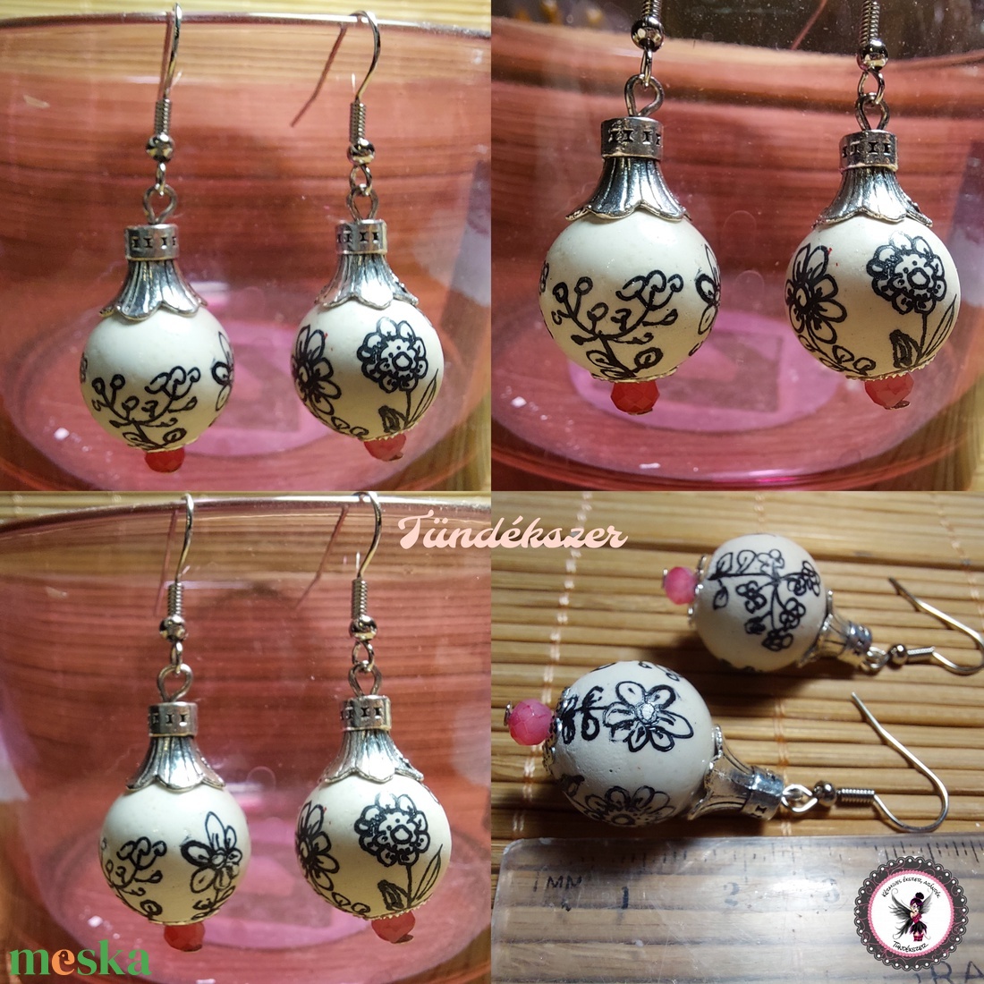 Kerámia gyöngy fülbevaló kézzel festve  - ékszer - fülbevaló - lógó fülbevaló - Meska.hu